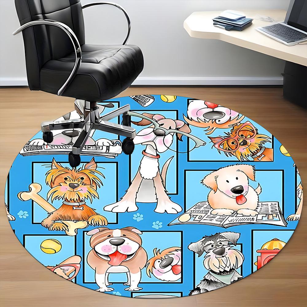 1PC Dogs Pets Office Round Area Rug, Mat Suitable For Office, Under Office Chairs Bedroom Living Room Home Decor, Room Deco