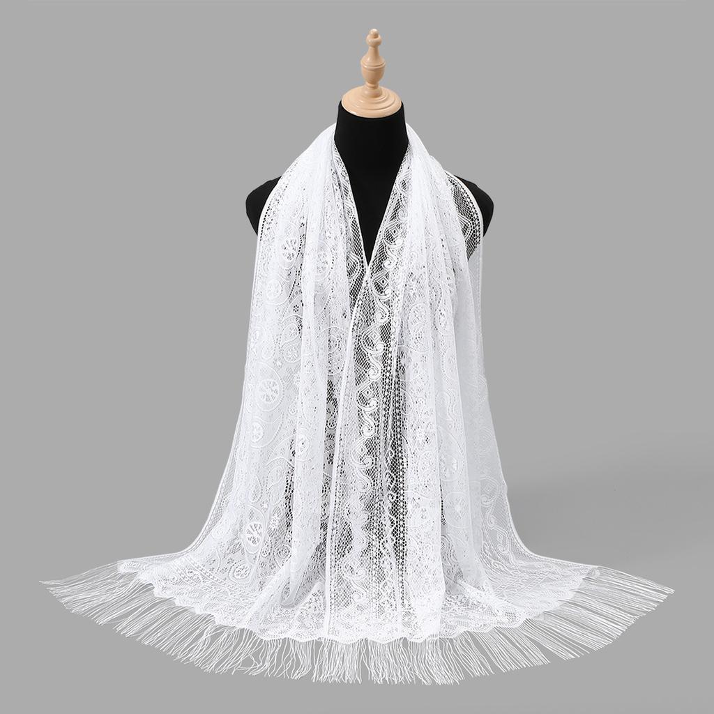 - New Muslim Cashew Nut Hollow Lace Fringed Long Scarf Silk Scarf Women'S Spring And Summer Long Scarf Shawl Women