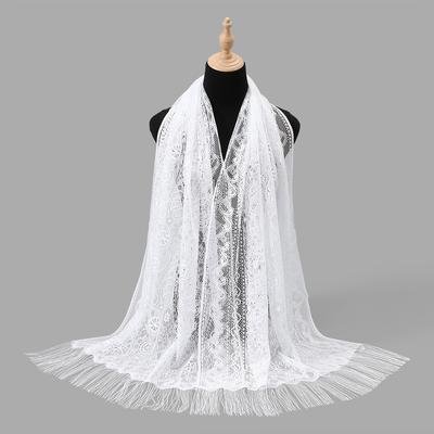 - New Muslim Cashew Nut Hollow Lace Fringed Long Scarf Silk Scarf Women'S Spring And Summer Long Scarf Shawl Women