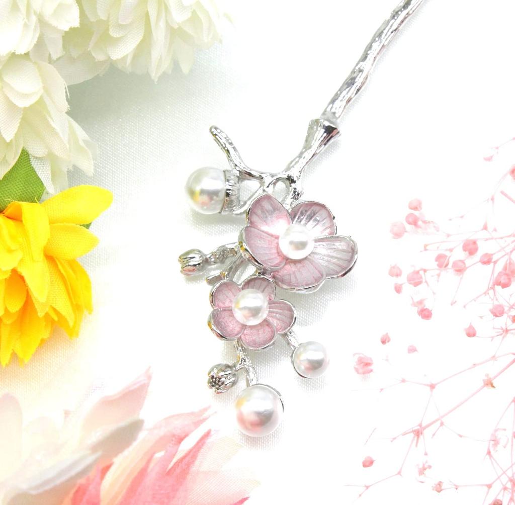 Miaomyao Single Japanese Hair Cubic Cherry Silver Hair Doplnek [Miaomyao] Vlásenka, Vlásenka, Styl, Tomesode, Ornament, Kov, Antik, Zirkony,