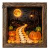 Handmade Halloween Room Decorations DIY Shadow Box Night Light Kit, 8.5 Inch Wooden Frame LED Craft Set with Fall Home Decor Projects Luminous Stones