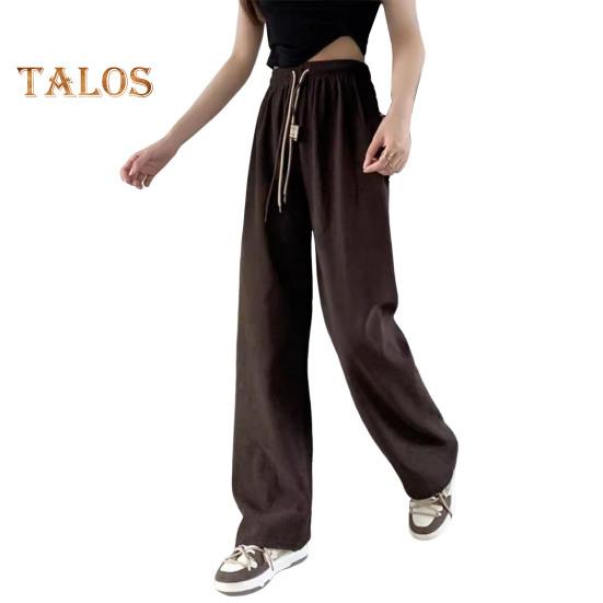 

Женские брюки с эластичной резинкой и высокой талией, регулируемые длинные брюки с завязками, однотонные прямые широкие повседневные брюки для повседневной носки кофейный