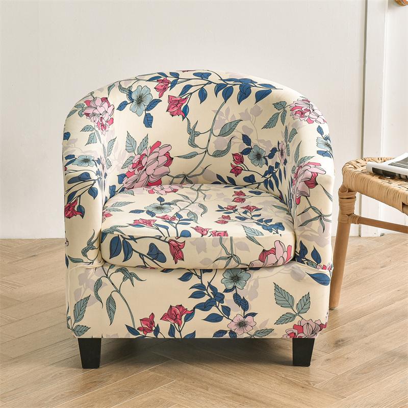 Premium Floral Club Sofa Cover Armchair Cover Elastic Tub Chair Covers Home Decorative Single Couch Slipcovers with Seat Cushion Cover