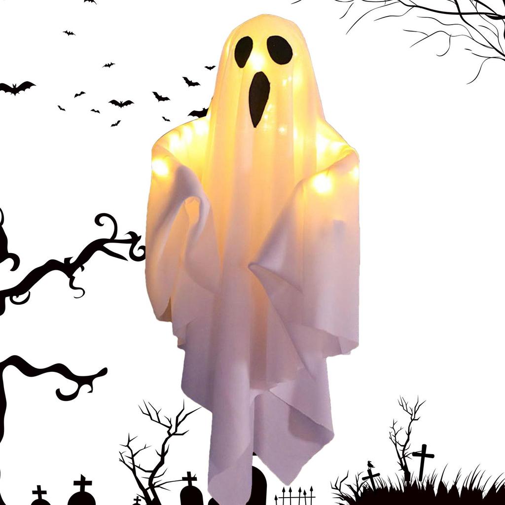 Light Up Halloween LED Ghost Hangs Decoration White Flying Ghosts Tree Ornaments Halloween Pendant For House Party Supplies