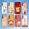 Uroczy Szczęśliwy Kot Maneki Neko Etui na Telefon Dla Samsung S25,S24,S23,S22,S21,S20,Ultra,Plus,FE Czarne Miękkie Etui