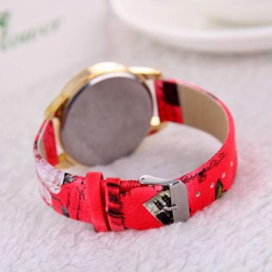 Fashion Women Rhinestone Wrist Watch Casual Rose Pattern Quartz Wristwatch