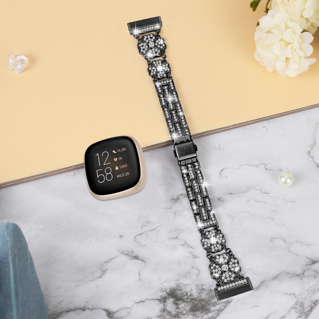 For Fitbit Versa 4/Sense 2 Watch Strap Rhinestone Decor Replacement Steel Wrist Band