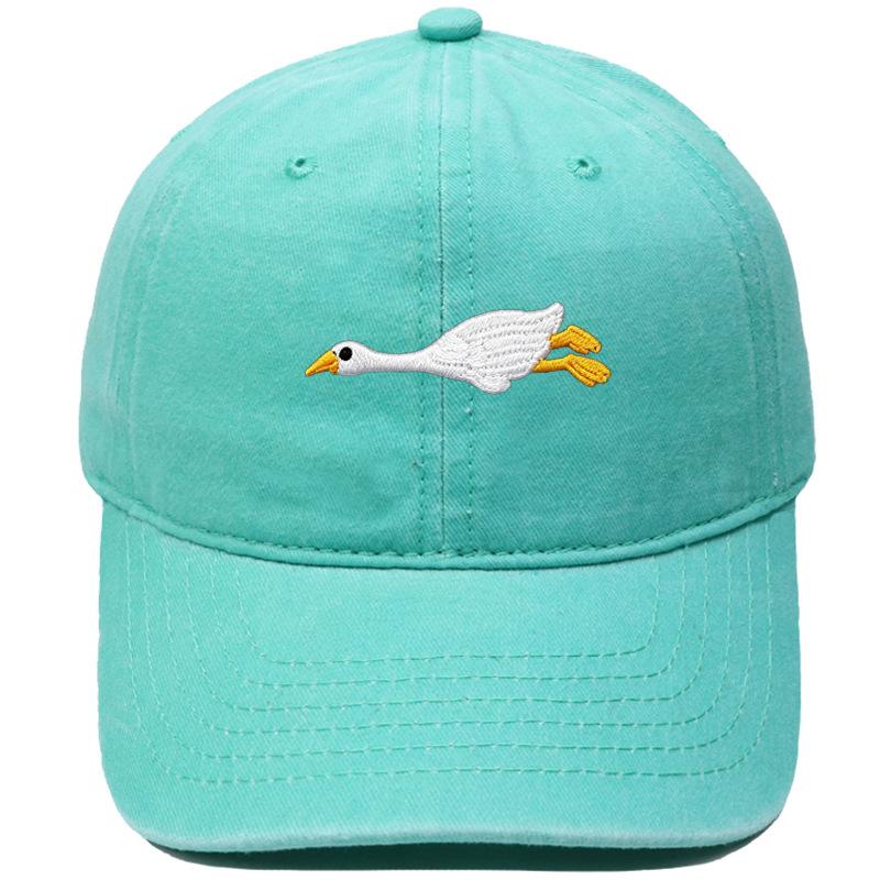 Cute lazy big white goose embroidered baseball cap washed retro dad hat men's and women's casual sunshade cap
