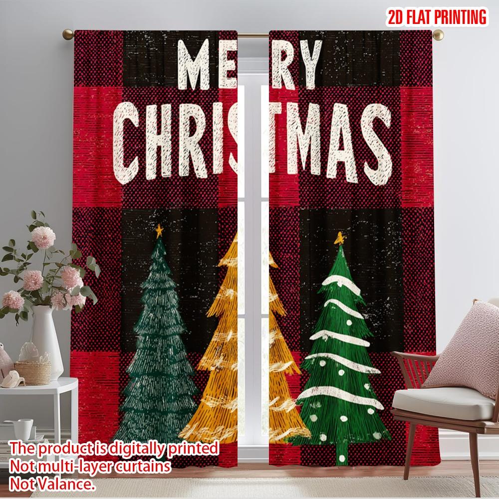 

2pcs,2D plane printing Minimalist Curtains Winter Christmas Tree1 Versatile Polyester Fabric (without rod) Decorations Inside 52.50×116.00 CM 2pcs