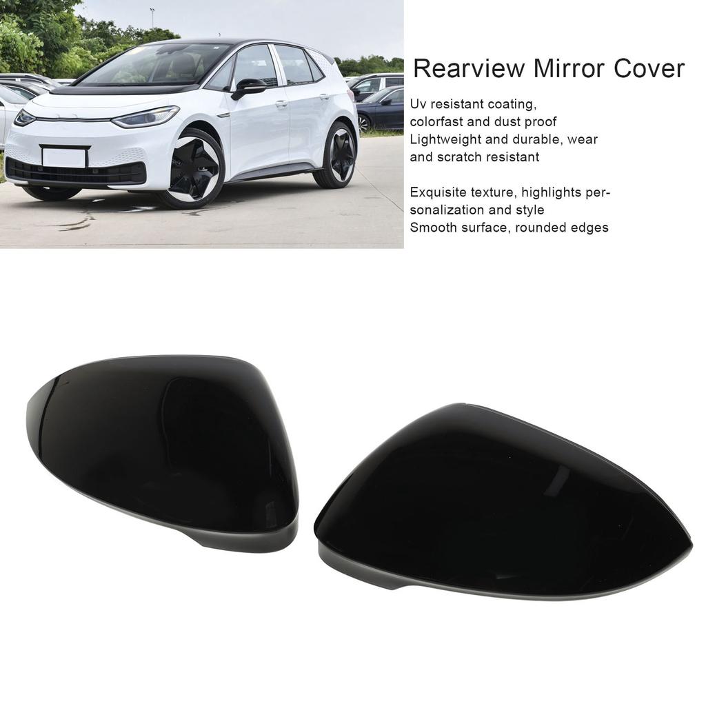 2PCS Rearview Mirror Cover Bright Black Smooth Texture Door Side Mirror Cap Housing Fit For ID3 Mk8 2020+