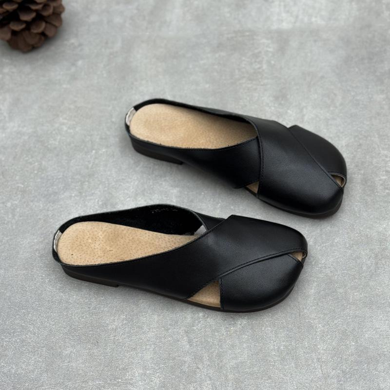 Baotou Women's Shoes - Flat-bottom, Simple Design, Soft Leather, Soft Sole Flip-flops Devotion