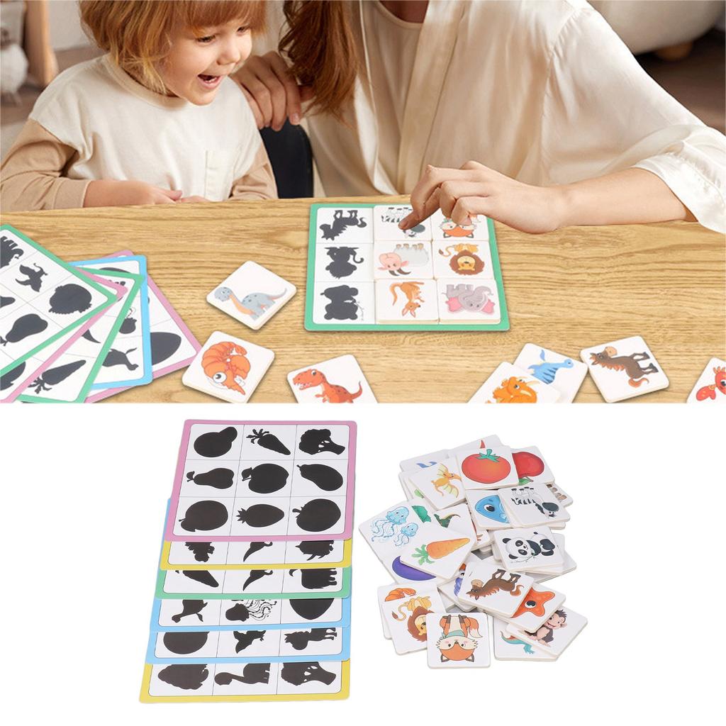 Shadow Matching Cards Wood Blocks Animal Fruit Shape Pairing Game Educational Memory Card Toy for 2‑