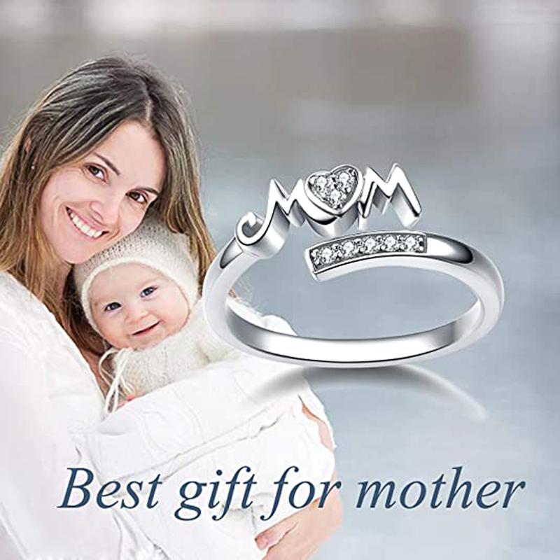 Huitan Exquisite Mom Rings Silver Color Caved Letter "I Love You Mom" Delicate Birthday Gift for Mother Fashion Women Jewelry