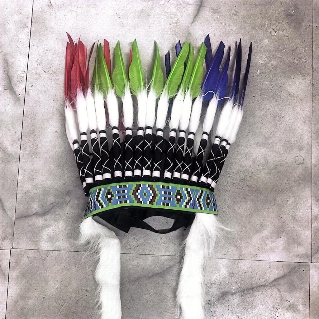 World Cup Themed Indian Feather Headdress, Savage Chief Hair Accessory