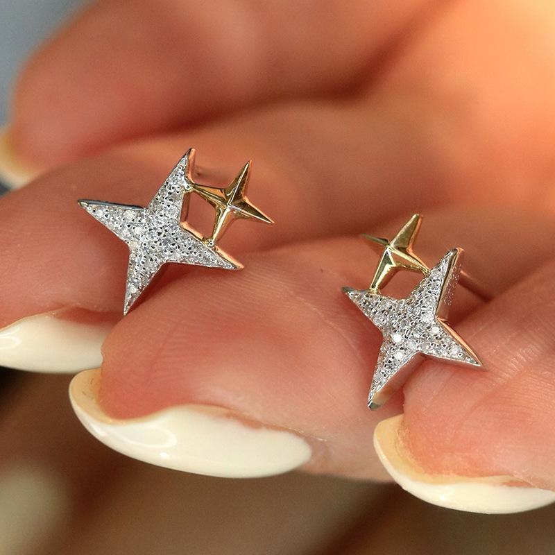 European and American Minimalist Sparkling Earrings Exquisite and Compact Star Shaped Zircon Daily Leisure Commuting Accessories