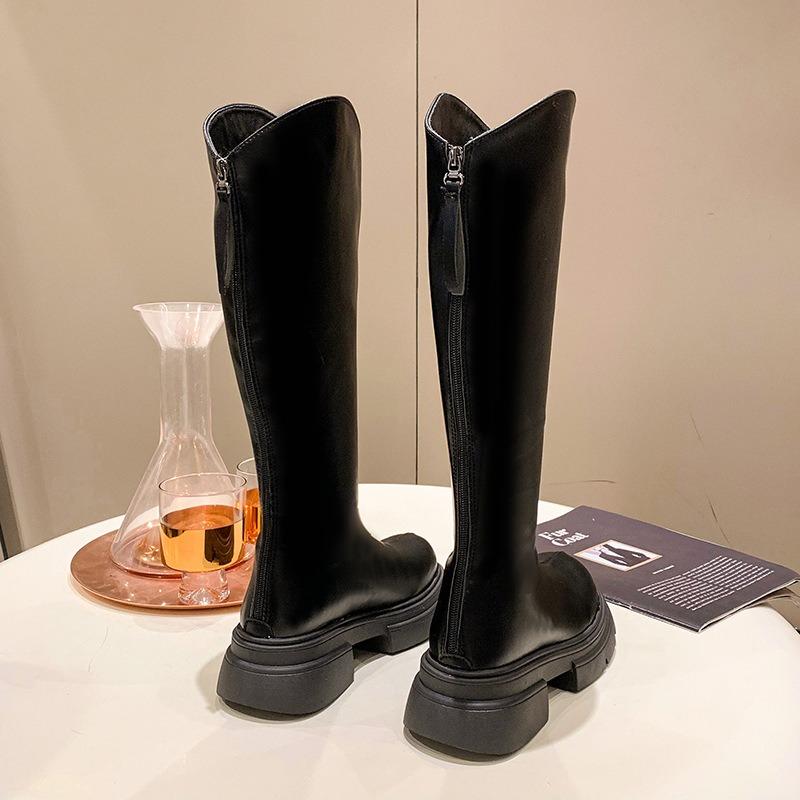 Schwarze Designer Plateau Ritterstiefel für Damen Herbst Winter Weichsohlige Damenschuhe Mode Erhöhen Koreanische Lange Stiefel Damen