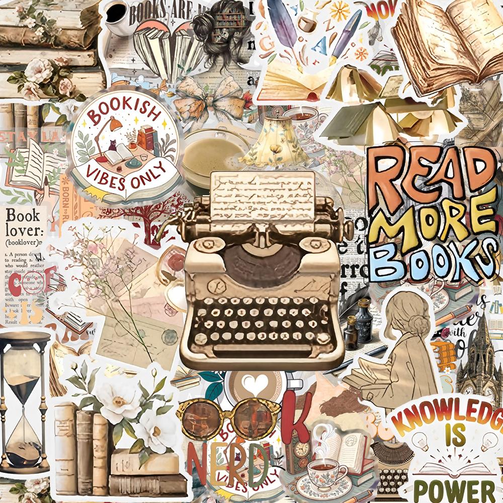 10/30/50pcs Transparent Retro Reading Stickers Cartoon Bookish Decals DIY Scrapbooking Suitcase Phone Case Graffiti Sticker Pack