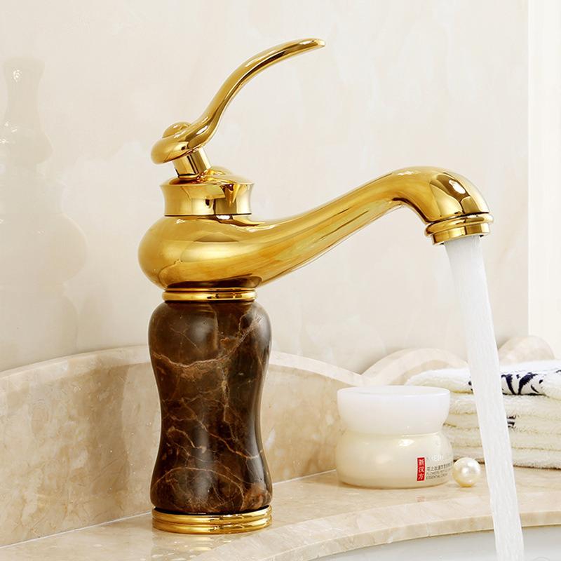Gold Bathroom Faucet Brass and Jade Faucet Bathroom Basin Faucet Sink Mixer Tap Gold Sink Faucet Bath Basin Sink Faucet