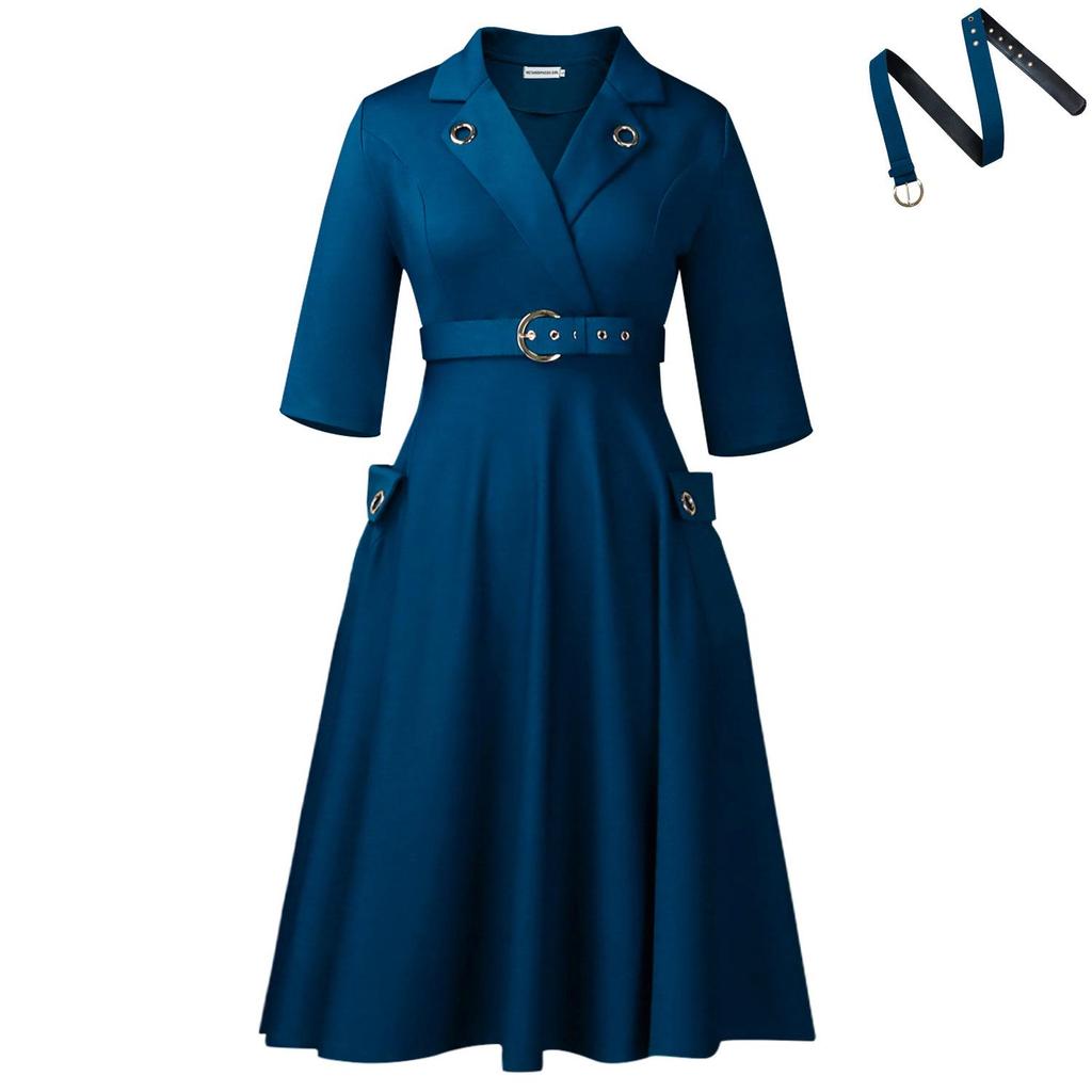 Elegant High Waist Plus Size Lapel Dress for Women - 2025 New Collection