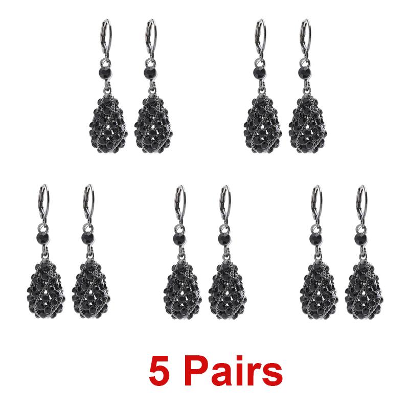 Kadınlar İçin Hafif Lüks Siyah Kristal Damla Şeklinde Sallantılı Küpeler Parlak Rhinestone Su Damlası Küpe Parti Takısı Hediye
