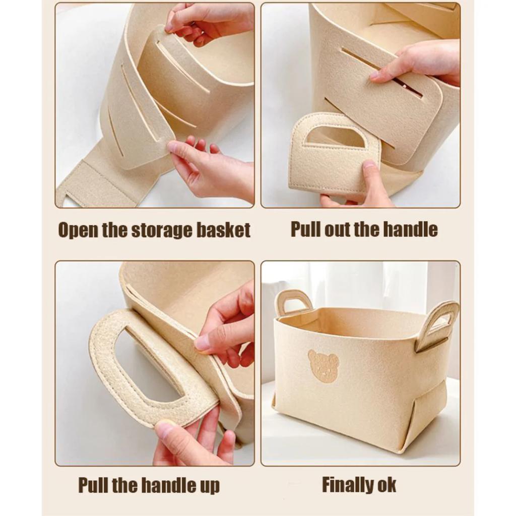 1-4PCS Bear Felt Storage Basket Snacks Toys Storage Basket Large Capacity Foldable Clothes Organizer Desktop Sundry Organizer
