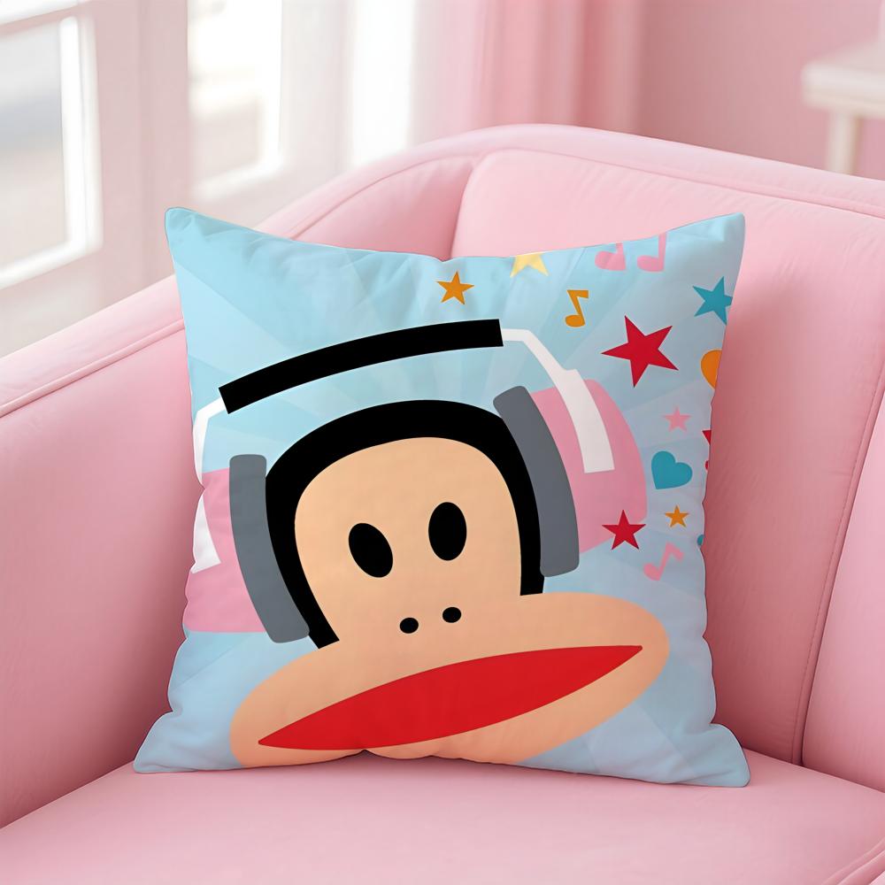 P-Paul Frank Pillow Cute Cartoon Cushion Cover Pillowcase Short Plush Invisible Zipper Room Sofa Cushion Cover