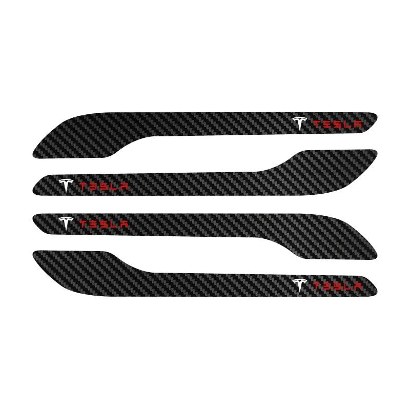 

Carbon fiber Car Door threshold Sticker Door Handle Bowl Scratch Protective Sticker For Tesla model 3 model X Y style Roadster