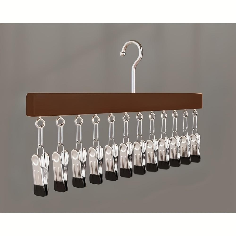 

12 Clips Legging Organizer for Closet, Wooden Closet Leggings Hanger Organizer Space Saving Multi Clip Hanger for Pants Scarfs