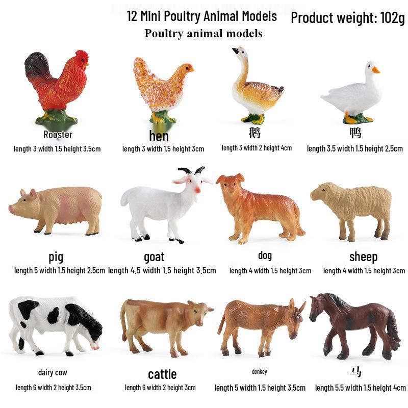 Miniatur-Dschungeltier-Simulationsspielzeug-Set: Reh, Fuchs, Eichhörnchen, Elch, Waschbär, Schwein, Kaninchen