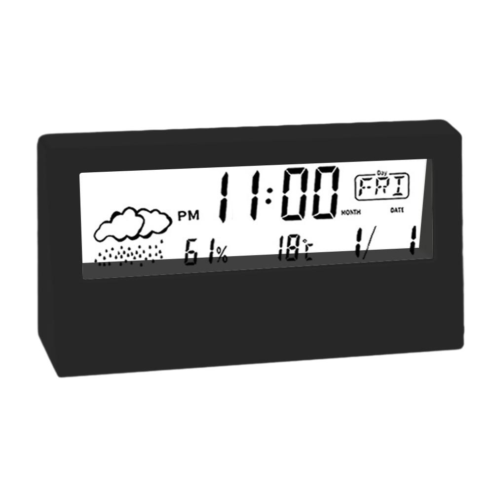 Black Alarm Clock Home Humidity Indoor Temperature LCD Screen