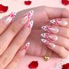 Almond Love Heart Red & White Glossy French Press-On Nails - 24 Pcs