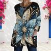 Women Plus Size Round Neck Long Sleeve Black Printed Loose Longline T Shirt With Pockets