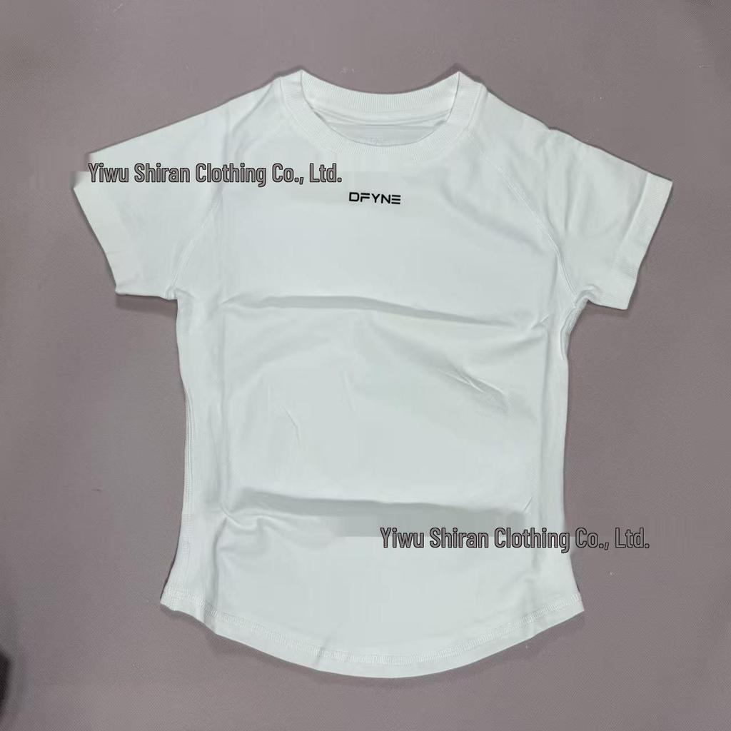 Damen nahtloses kurzärmeliges Sportset mit hoher Elastizität und atmungsaktivem schweißableitendem T-Shirt