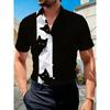 Men's Black Cat Print Lapel Shirt, Breathable and Skin-friendly Fabric, Summer Travel and Casual Party Wear
