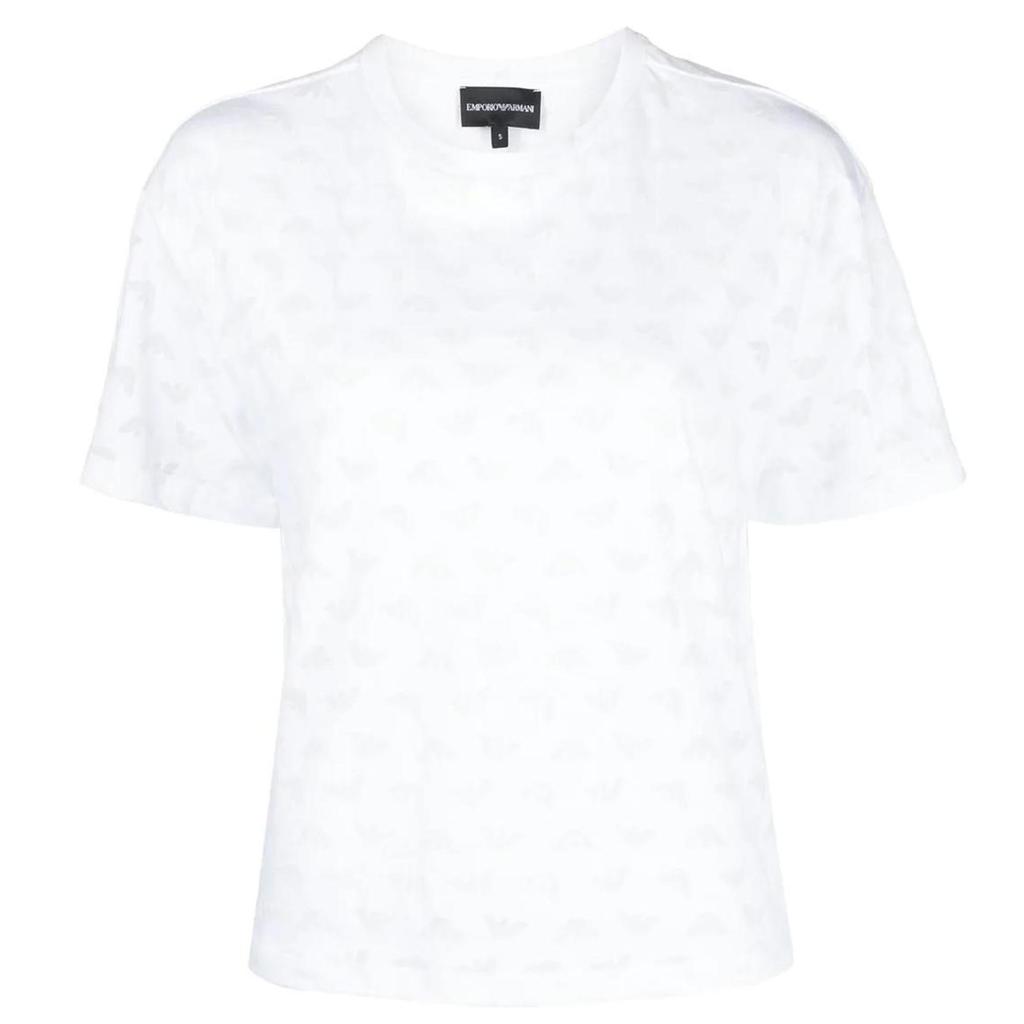 Emporio Armani SS23 Logo All Over Print Short Sleeve T-Shirt Women Tops White 3R2T7F-2JWBZ-0100