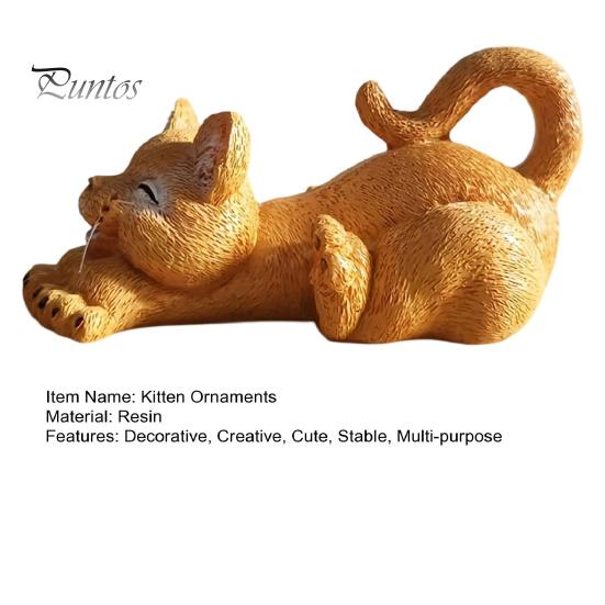 Decorative Resin Figurine for Coffee Shop Stretching Kitten Figurine, Cat Statue, Cute Animal Ornament, Sculpture Office Compact Desktop Decoration