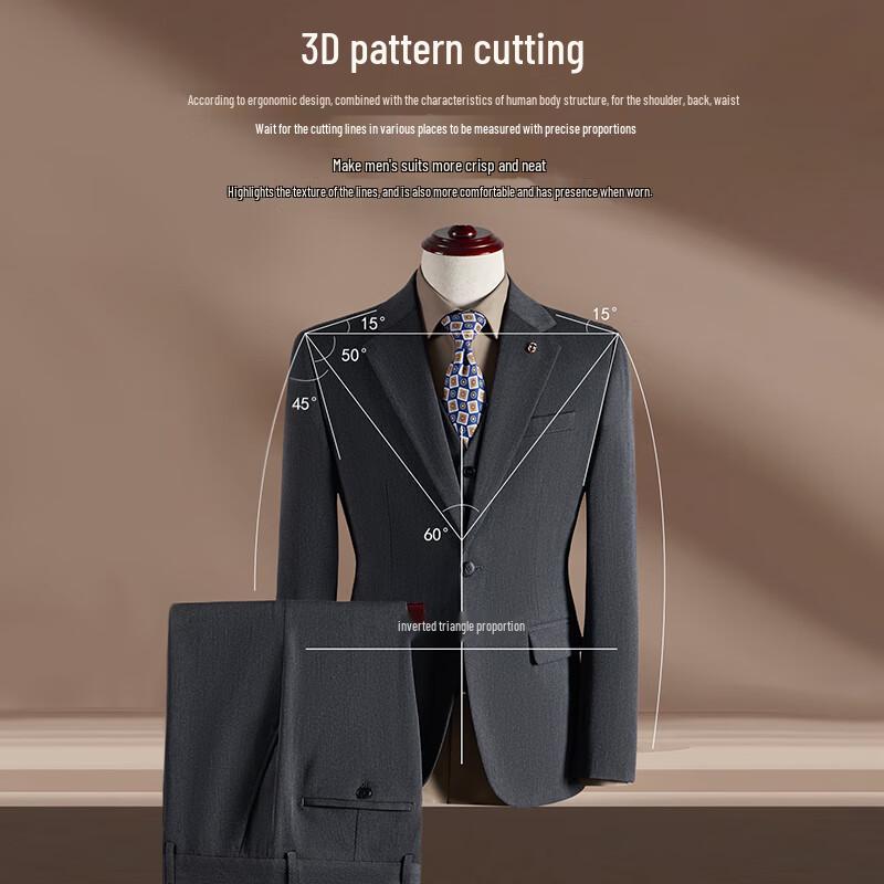 ROMON Men's Slim-Fit Business Formal 3-Piece Suit