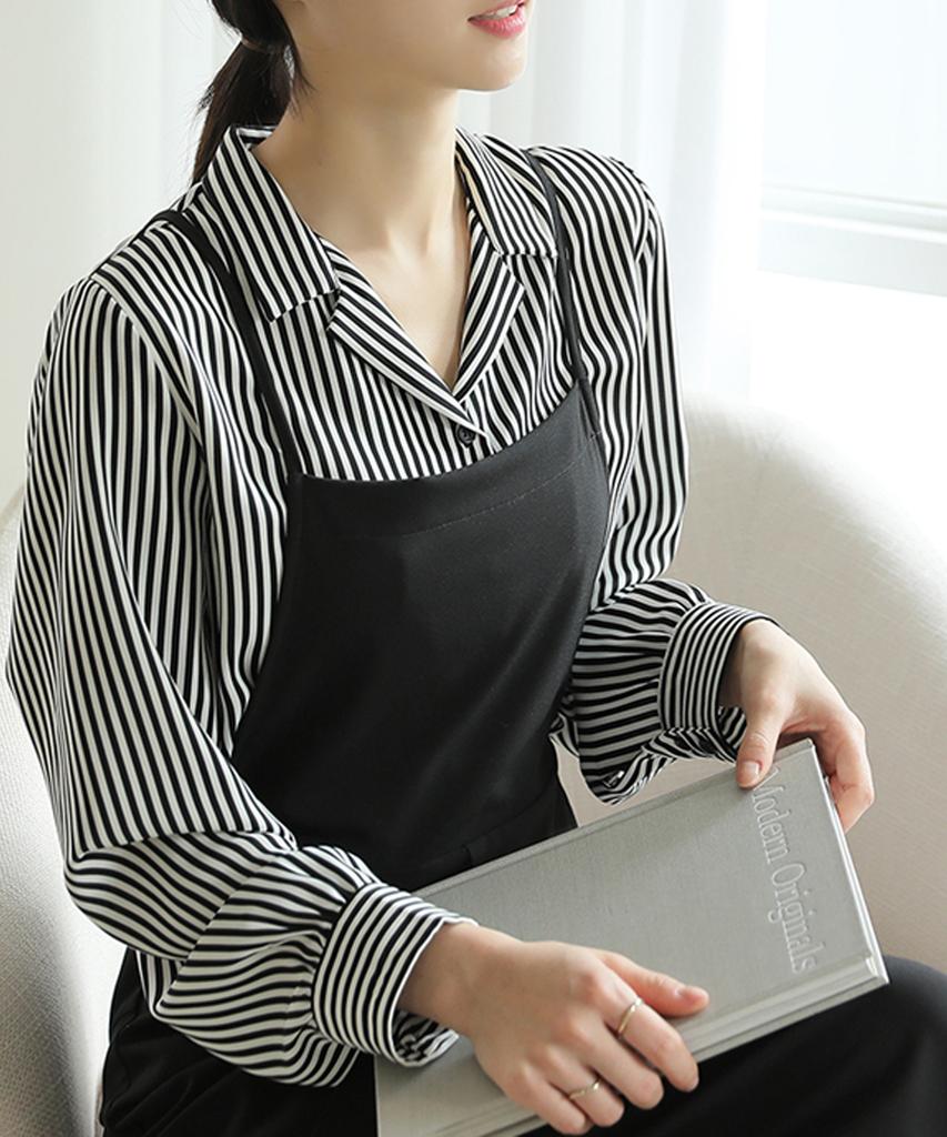 Ppaeppae Two-Collar Neck Basic Striped Blouse