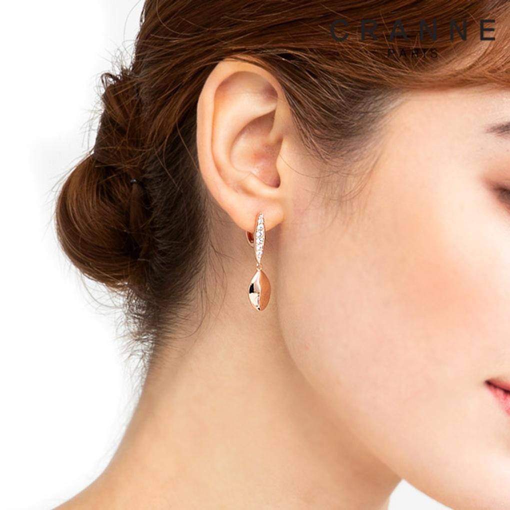 14K Cubic Leaf One-Touch Earrings (Gold Filled) C24EGF082