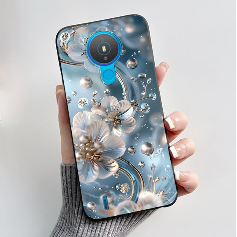 For Nokia 1.4 TA-1322 Nokia 3.4 TA-1288 TA-1285 TA-1283 Case Fashion Flower Painted Phone Casing Black Soft Silicone Back Cover