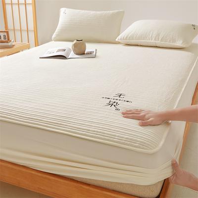 Lençol de cama de algodão cru lavado com clipe de algodão de grau materno e infantil, capa protetora de colchão com bordado tingido de fibra de soja