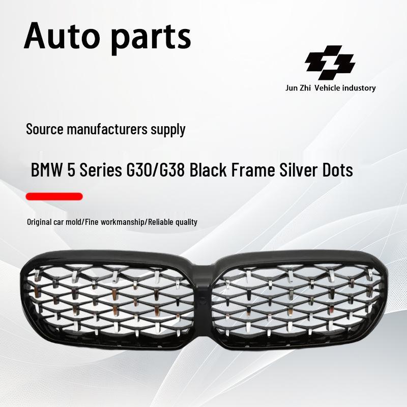 Compatible Grille for 21-23 BMW 5 Series G30/G38 - Starry Sky Black with Silver Dots, Bright Black, and Semi-Silver Mesh Design.