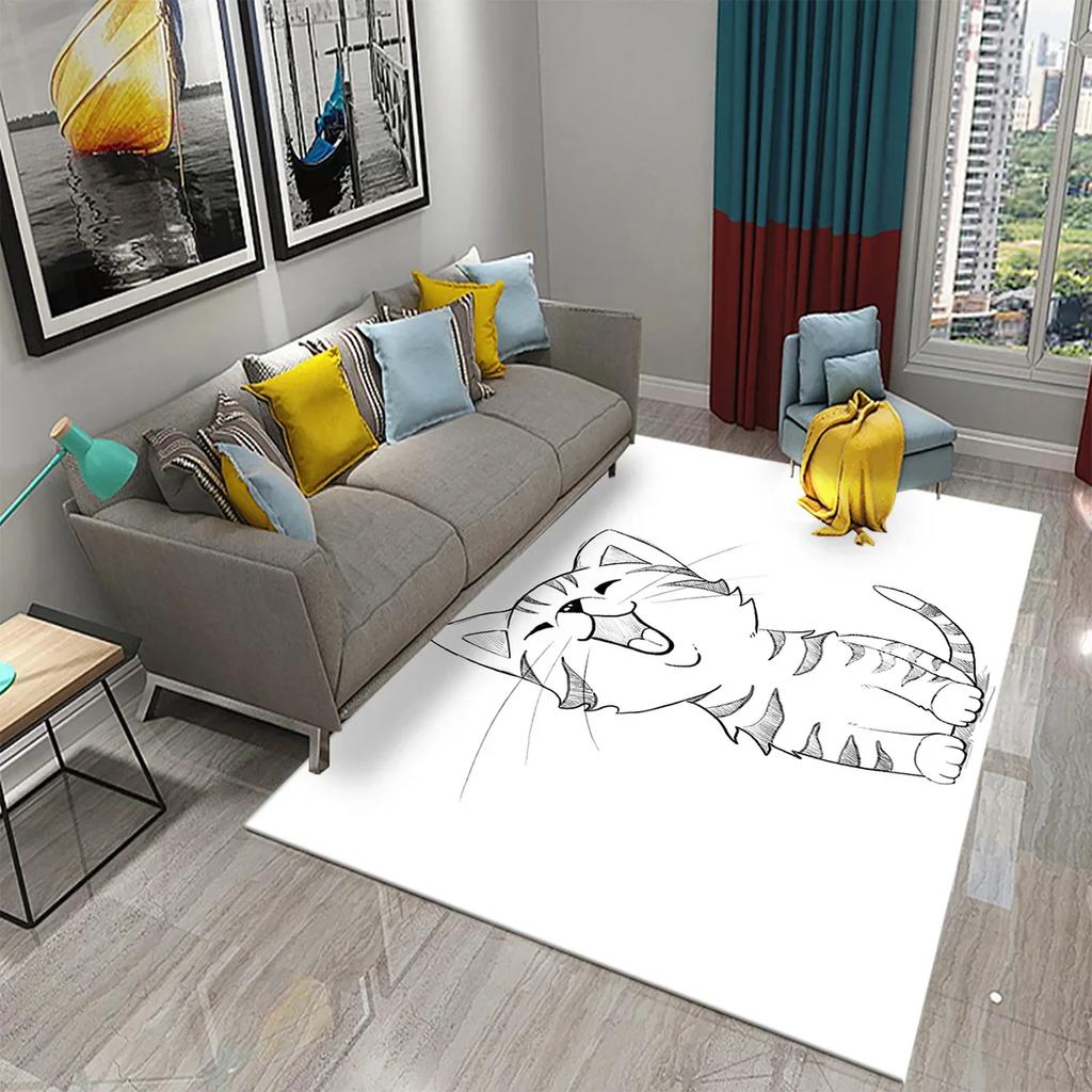 Cartoon Animal Cute Cat Pattern Carpet King Size Home Decor Bedroom Living Room Bathroom Household Floor Mat Non-slip Carpets