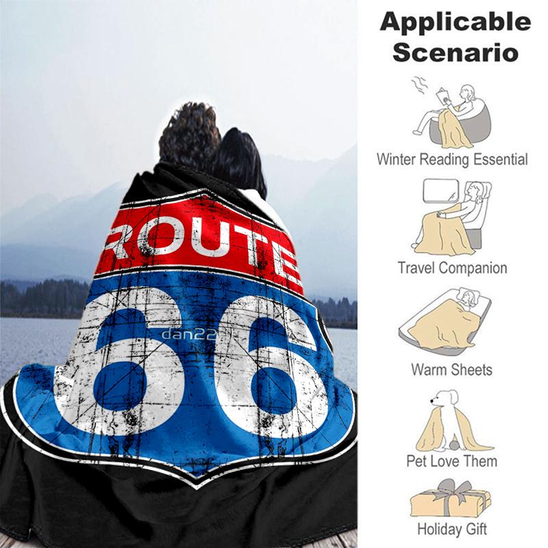 1pc Blanket U.S. Route 66(1) Print Design, Lightweight Blanket for Sofa, Bed- Soft &Warm, Gift for All Seasons like Christmas, Halloween