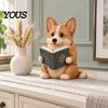 Resin Puppy Figurine Reading Dog Figurine, Cute Book Loving Sculpture for Bookshelf Nook Desk, Gift and Lovers