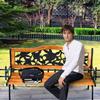 AFSTAR Outdoor Garden Bench, Patio Bench with Large Rose Cast Backrest Amp Comfort Wood Seat, 470 LBS Load Capacity, Weather Pr