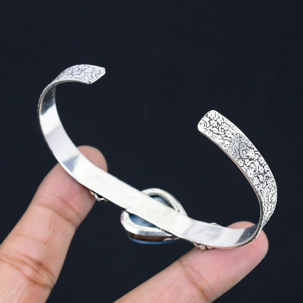 Wedding Gift For Her 925 Silver Natural Owyhee Blue Opal Bangle Adjustable