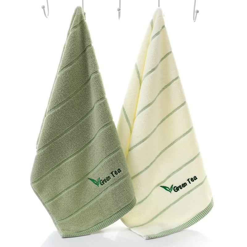 Soft Striped Green Tea Terry Towels for Adults Face Hand Towels Bathroom Camping Yoga Towel