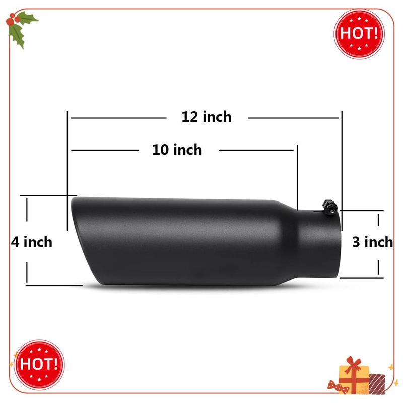 Durable-3 Inch Black Exhaust Tip, 3 Inch ide Diameter Exhaust Tailpipe Tip For Truck, 3 X 4 X 12 Inch Bolt/Clamp On Design