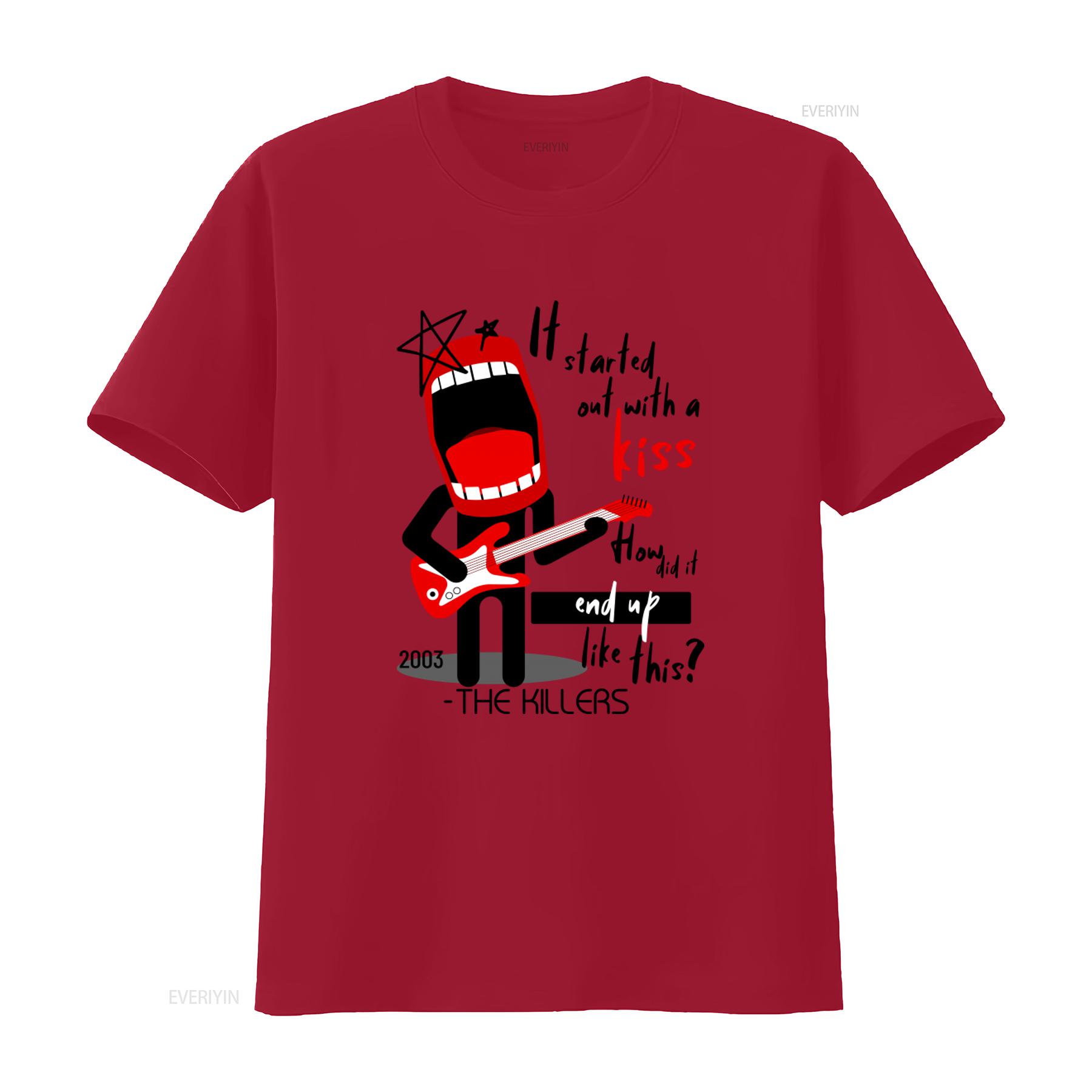 The Killers Band Lyric Rock Guitarist T Shirt 2003 It Started Out With A Kiss Design for  vintage Washed designer clothes S